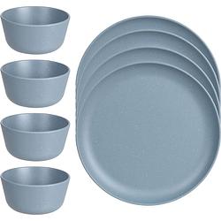 Foto van Camping ontbijt servies set - borden/kommetjes - 8-delig - blauw - kunststof - campingborden