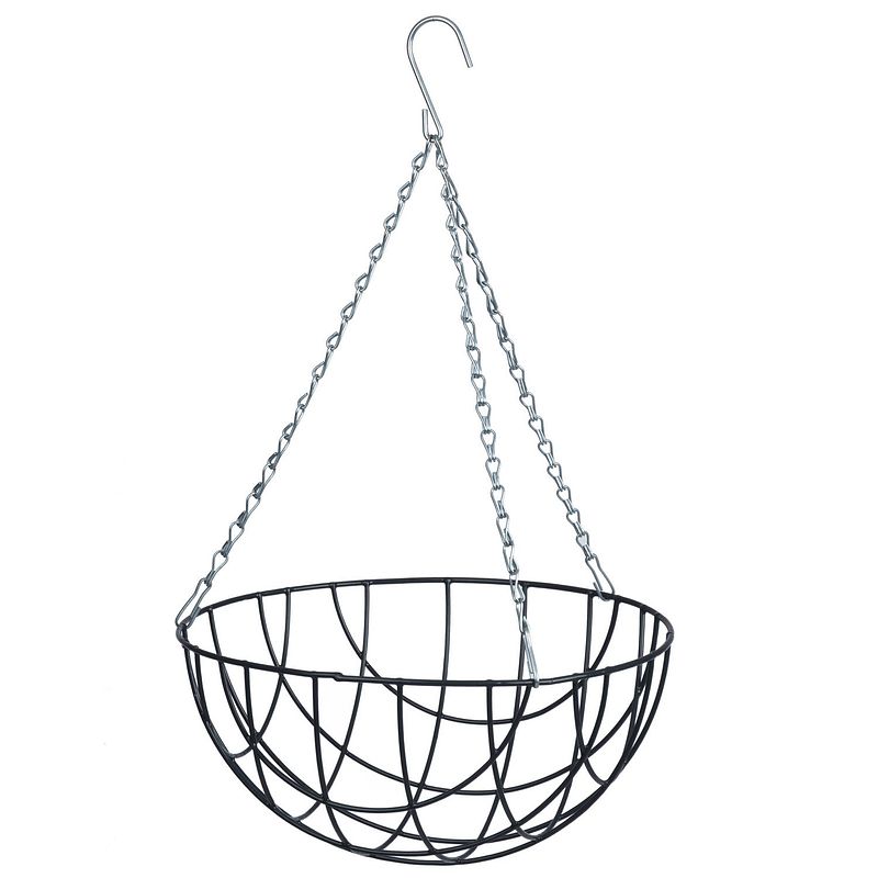 Foto van Hanging basket / plantenbak grijs met ketting 17 x 35 x 35 cm - metaaldraad - hangende bloemenmand - plantenbakken