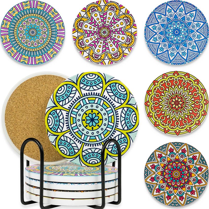 Foto van Loti living onderzetters met houder - 6 stuks - mandala design