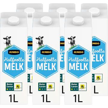 Foto van Jumbo halfvolle melk met beter leven keurmerk 1 ster 6 x 1l