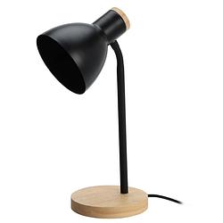 Foto van Home & styling tafellamp/bureaulampje design light - hout/metaal - zwart - h36 cm - leeslamp - bureaulampen