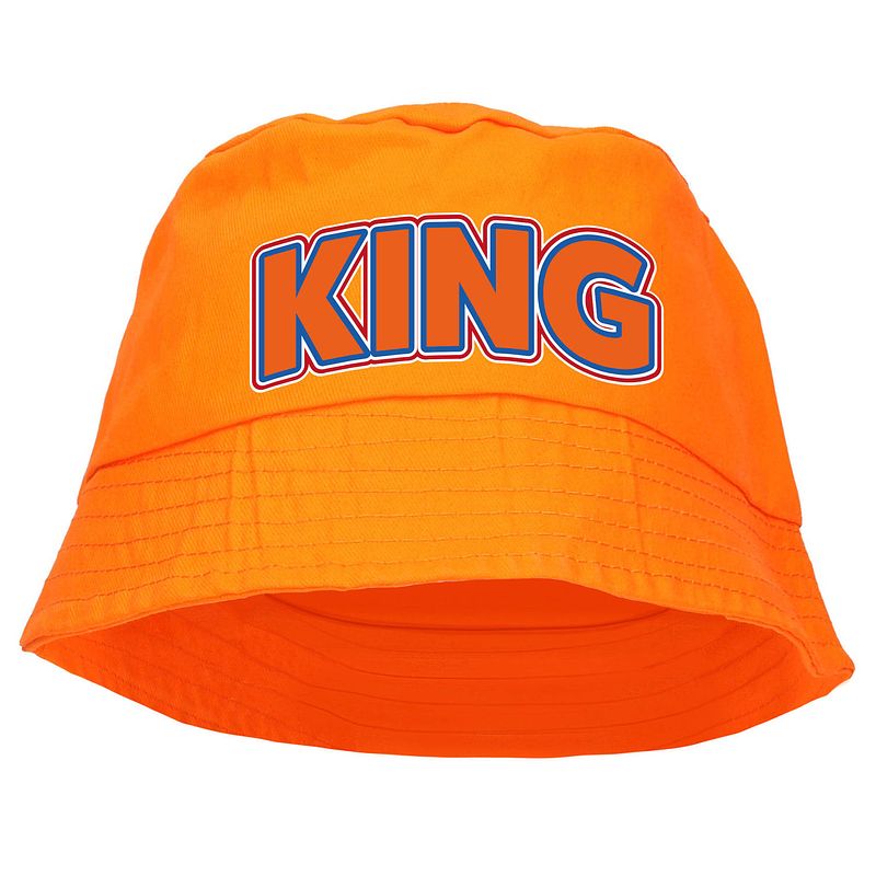 Foto van Koningsdag vissershoedje/bucket hat oranje - king - 57-58 cm - verkleedhoofddeksels