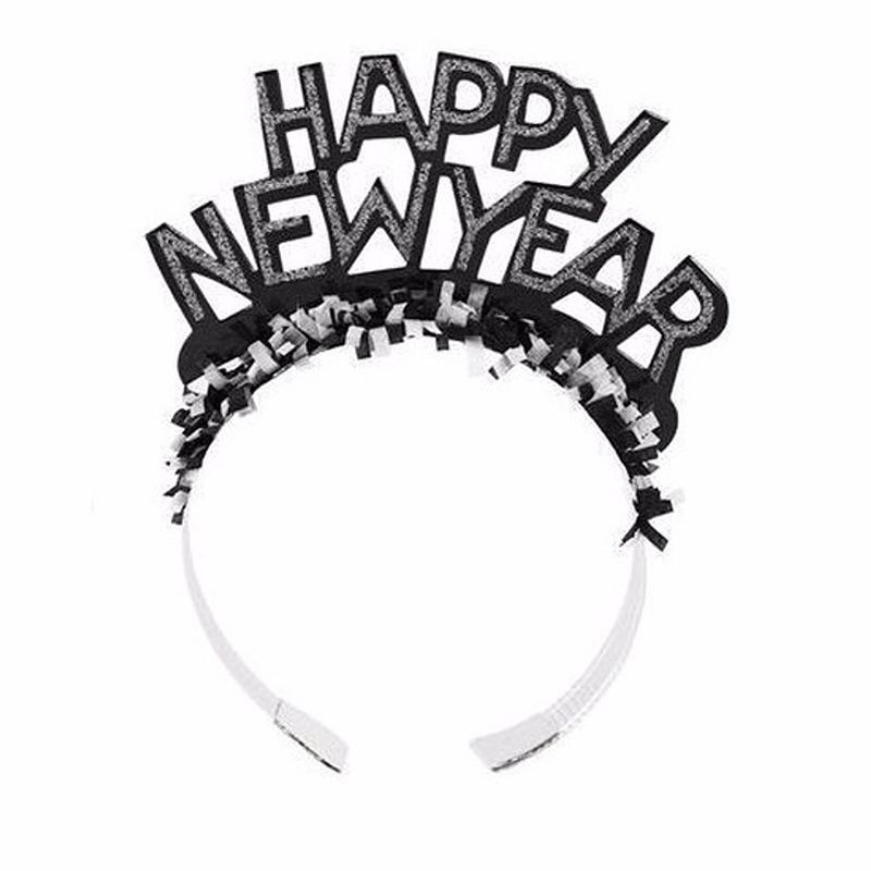 Foto van Haarband happy new year zwart voor volwassenen - diadeem hoofdband happy newyear