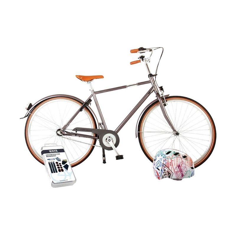 Foto van Volare kinderfiets lifestyle - 51 cm - grijs - 3 versnellingen - lage zadelstand - met fietshelm en accessoires