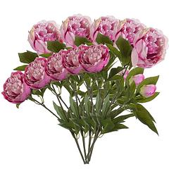 Foto van Emerald kunstbloem pioenrozen tak - 5x - 3 bloemen - roze - 70 cm - decoratie - kunstbloemen