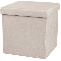 Foto van Urban living poef/hocker - opbergbox zit krukje - beige - linnen/mdf - 37 x 37 cm - opvouwbaar - poefs