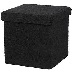 Foto van Urban living poef teddy box - hocker - opbergbox - zwart - polyester/mdf - 38 x 38 cm - opvouwbaar - poefs