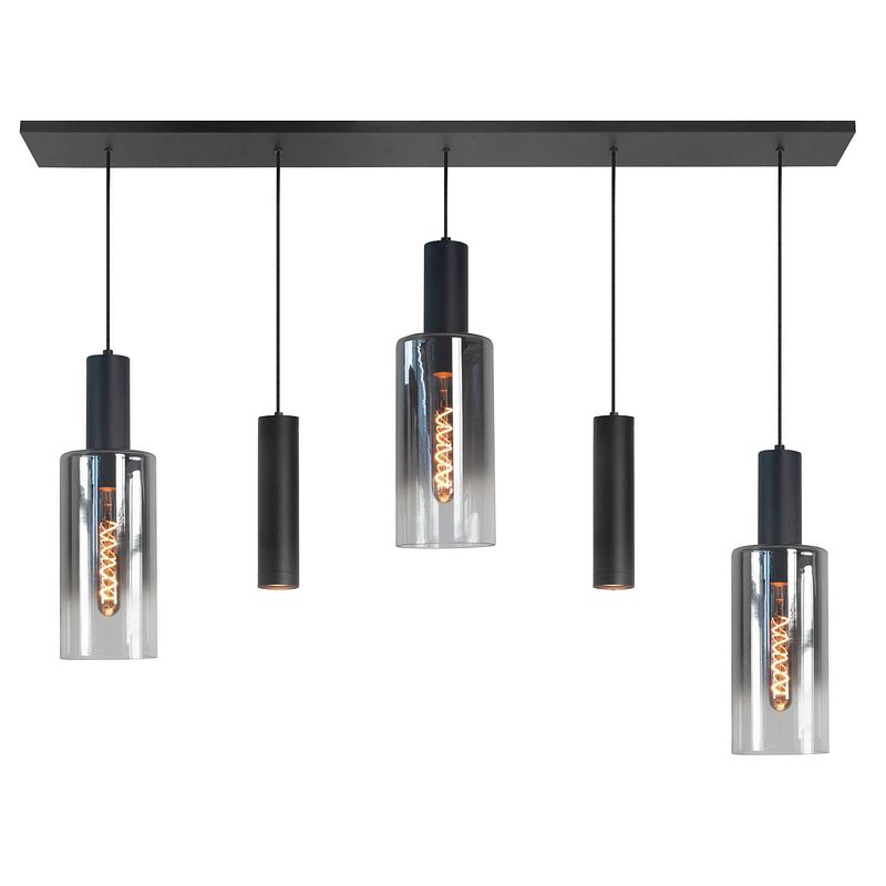 Foto van Highlight hanglamp perugia 3+2 lichts l 120 cm zwart rook