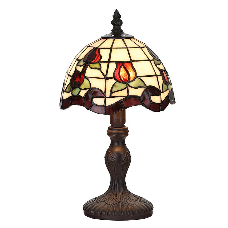 Foto van Lumilamp tiffany tafellamp ø 18*32 cm e14/max 1*25w rood, beige glas in lood bloemen tiffany bureaulamp tiffany lampen