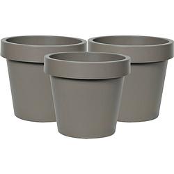 Foto van Plantenpot/bloempot - 3x - kunststof - taupe/bruin - buiten - d20 x h18 cm - plantenpotten