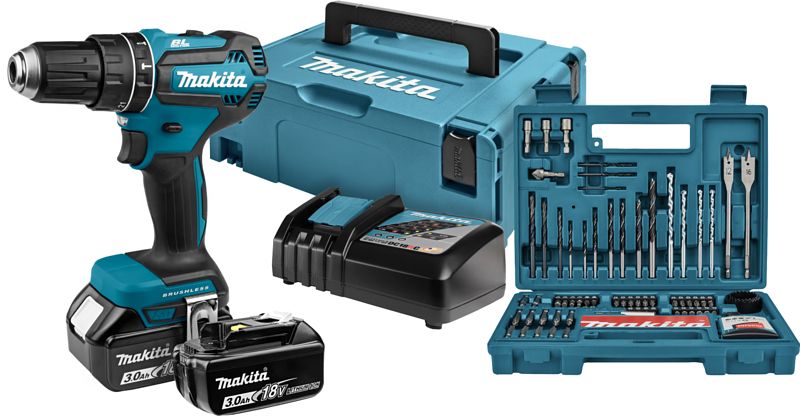 Foto van Makita dhp485rfj + 100-delige bit- en borenset