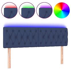 Foto van The living store hoofdeind bed - 160 x 7 x 78/88 cm - blauw - led-strip verstelbaar - duurzaam materiaal