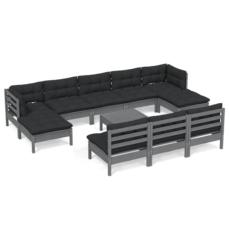 Foto van Vidaxl 11-delige loungeset met kussens grenenhout grijs