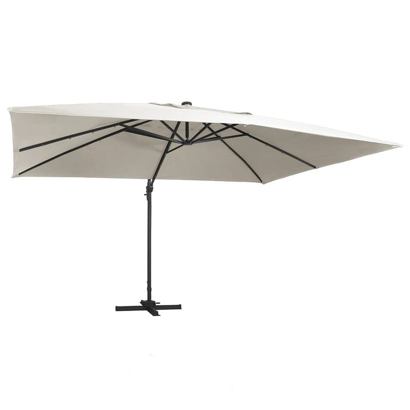 Foto van Vidaxl zweefparasol met led-verlichting en paal 400x300 cm zandkleurig