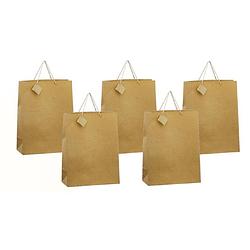 Foto van 5x stuks luxe gouden papieren giftbags/tasjes met glitters 30 x 29 cm - cadeautasjes