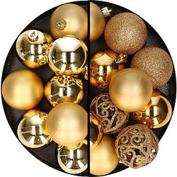 Foto van 28x stuks kunststof kerstballen goud 6 cm - kerstbal