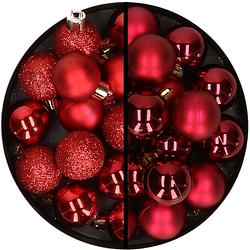 Foto van 36x stuks kunststof kerstballen rood en donkerrood 3 en 4 cm - kerstbal