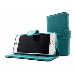 Foto van Apple iphone 12 mini - pure turquoise leren portemonnee hoesje - lederen wallet case tpu meegekleurde binnenkant- book