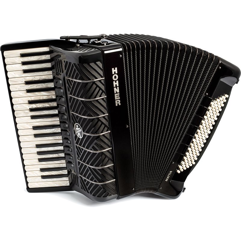 Foto van Hohner mattia iv 96 bk stage accordeon met perloid pianoklavier