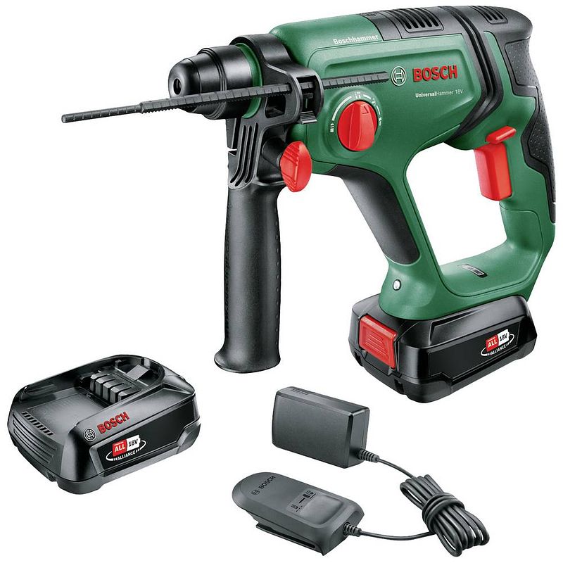 Foto van Bosch home and garden universalhammer 18v -accu-boorhamer 18 v 2.5 ah li-ion incl. 2 accus, incl. lader, incl. koffer