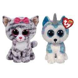 Foto van Ty - knuffel - beanie boo's - kiki cat & helena husky