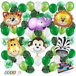 Foto van Fissaly® 51 stuks jungle thema party verjaardag versiering ballonnen - safari decoratie kinderfeestje - feest