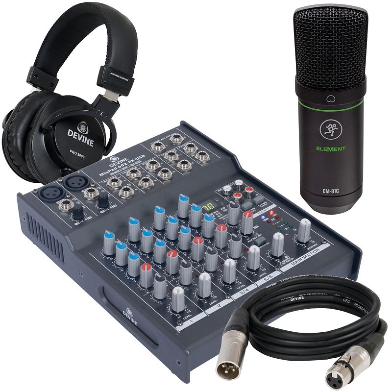 Foto van Mackie element em-91c condensatormicrofoon met mixer, kabel en koptelefoon