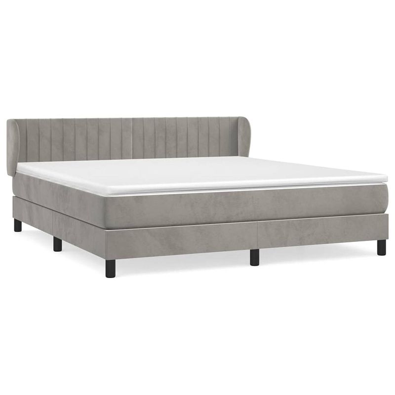 Foto van The living store boxspringbed - lichtgrijs fluweel - 203x163x78/88 cm - pocketvering matras - middelharde