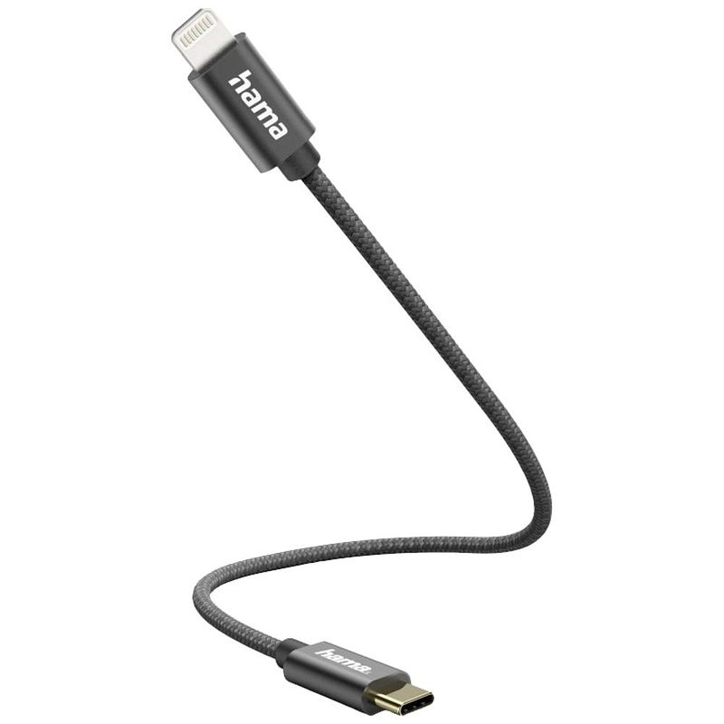 Foto van Hama usb-laadkabel usb 2.0 apple lightning stekker, usb-c stekker 0.2 m zwart 00201601