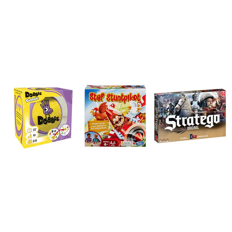 Foto van Spellenbundel - bordspellen - 3 stuks - dobble classic & stratego & stef stuntpiloot