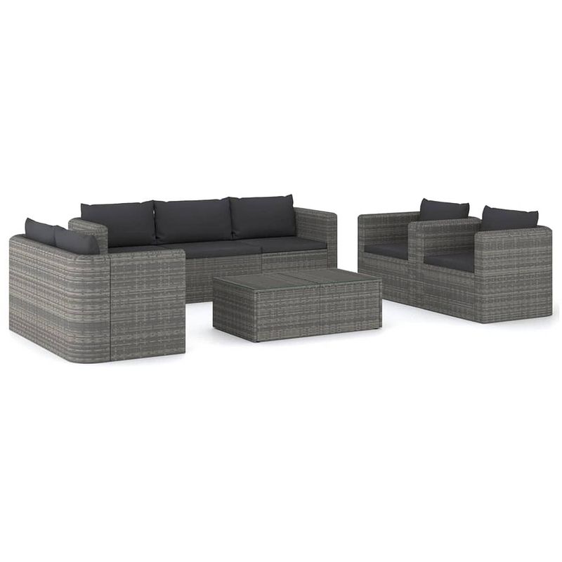 Foto van Vidaxl 8-delige loungeset met kussens poly rattan grijs