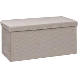 Foto van Atmosphera poef/hocker/voetenbankje - opbergbox - fluweel beige - po/mdf - 38 x 38 x 76 cm - poefs