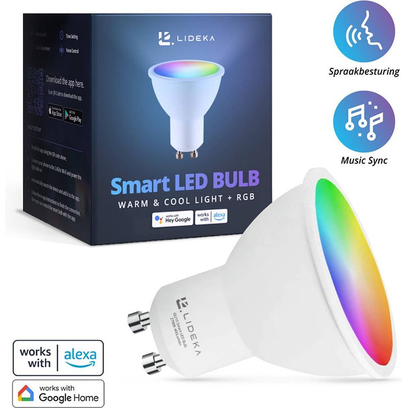 Foto van Lideka® - slimme led smart lampen - spot gu10 - set van 1 - rgbw - google, alexa en siri