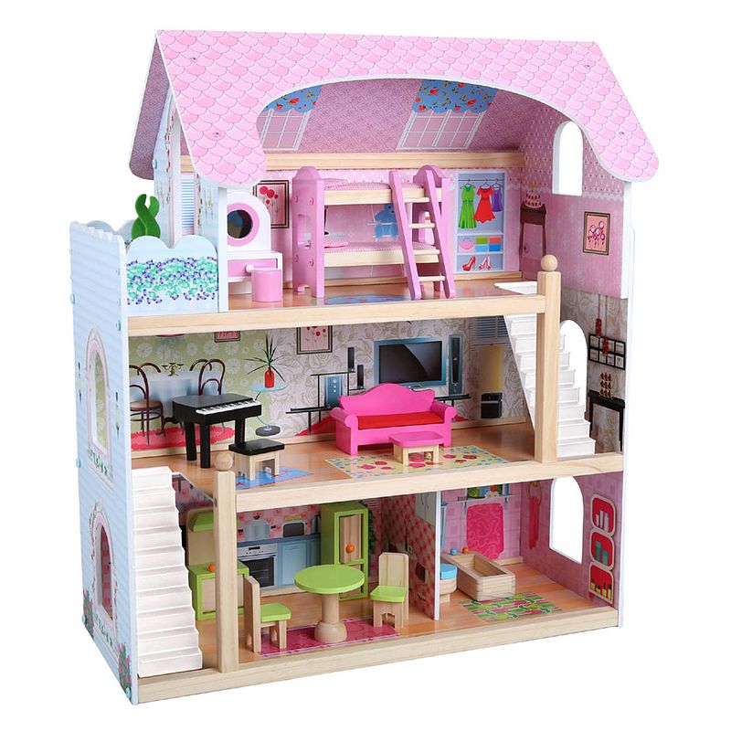 Foto van Houten poppenhuis met accessoires