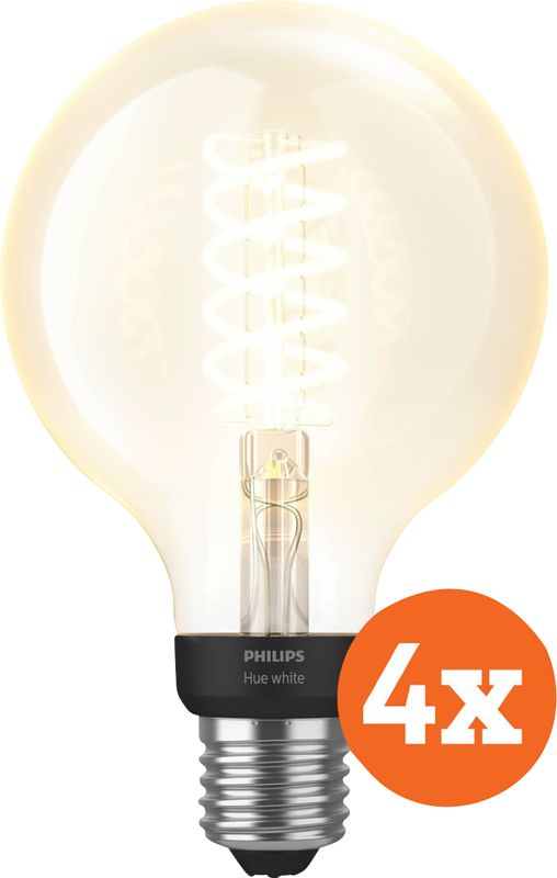 Foto van Philips hue filamentlamp white globe e27 4-pack