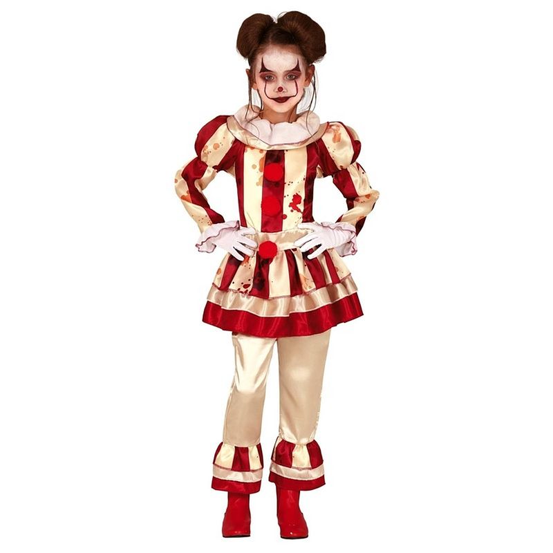 Foto van Halloween horror clown verkleed pak voor meisjes 10-12 jaar (140-152) - carnavalskostuums