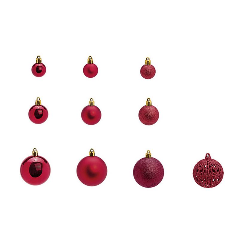 Foto van Kerstballen -set 100x st - bordeaux rood - 3,4,6 cm - kunststof - kerstbal