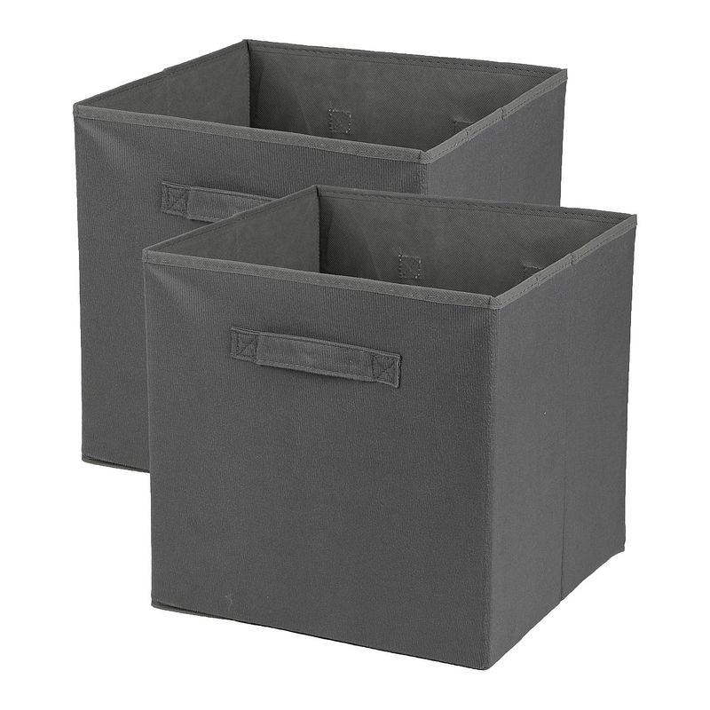 Foto van Urban living opbergmand/kastmand square box - 2x - karton/kunststof - 29 liter - titanium grijs - 31 x 31 x 31 cm - opbe