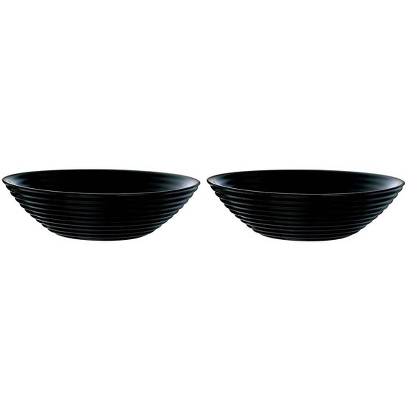 Foto van 2x salade serveerschalen zwart glas 27 cm - saladeschalen