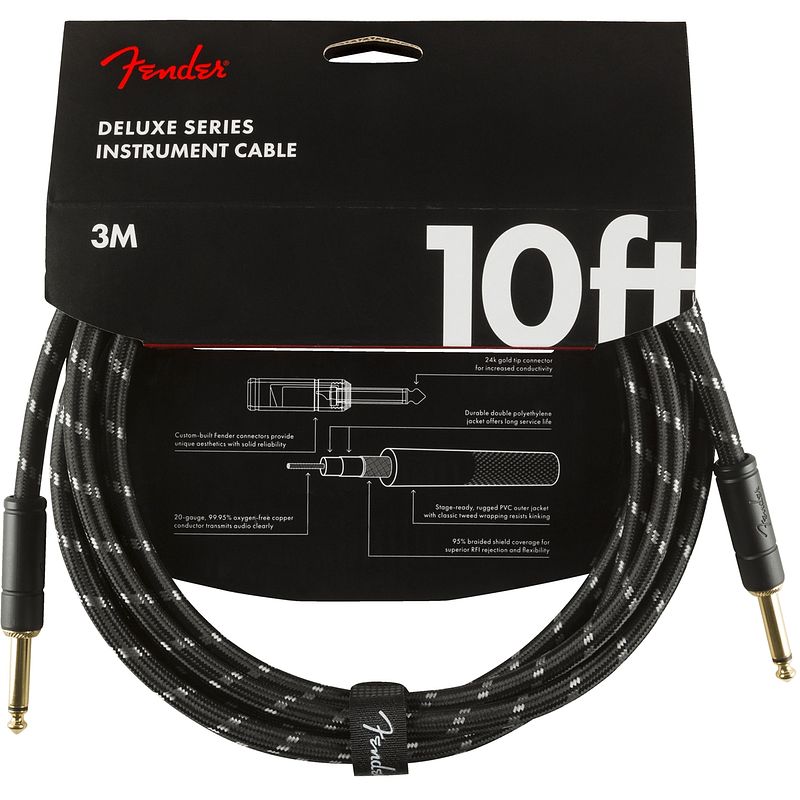 Foto van Fender deluxe cables instrumentkabel 3 m zwart tweed recht