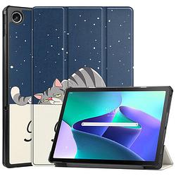 Foto van Basey lenovo tab m10 plus (3e gen) hoesje kunstleer hoes case cover - kat