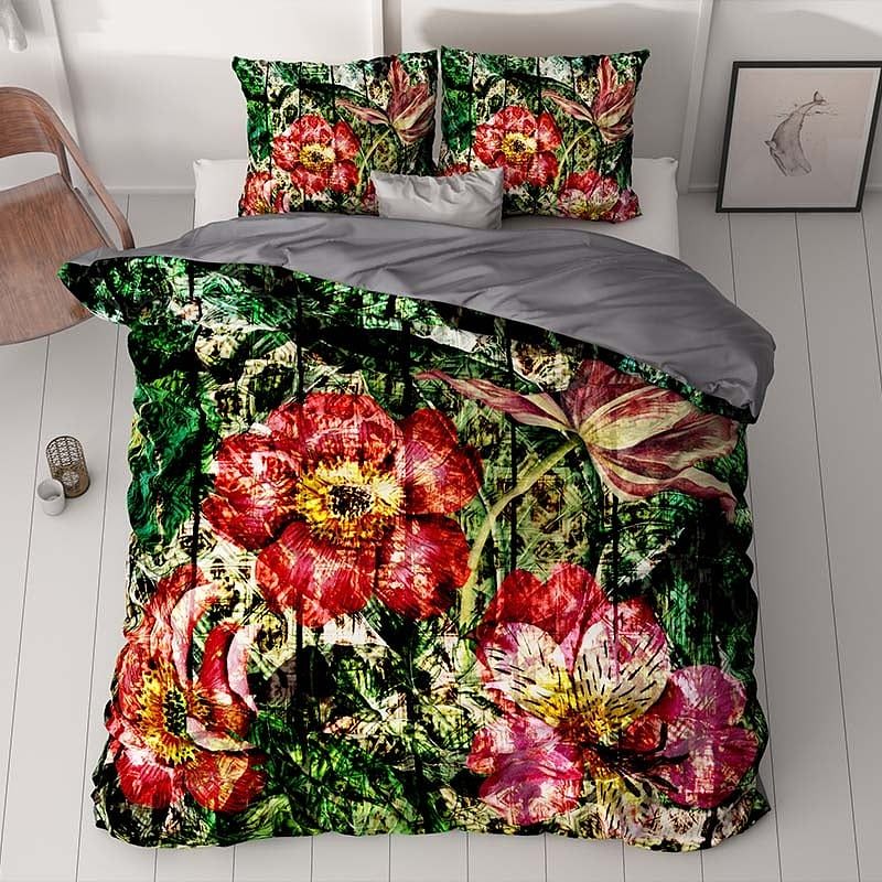 Foto van Dekbedovertrek arina - eenpersoons (140x200 cm) - rood polyester-katoen - dessin: bloemen - sleeptime - dekbed-discounter.nl