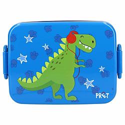 Foto van Pret dino broodtrommel/lunchbox voor kinderen - blauw - kunststof - 16 x 13 cm - lunchboxen