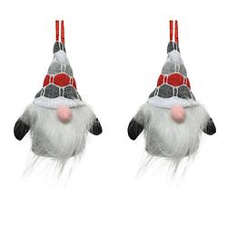 Foto van 2x stuks kersthangers figuurtjes kerst gnome/kabouter/dwerg grijs 12 cm - kersthangers