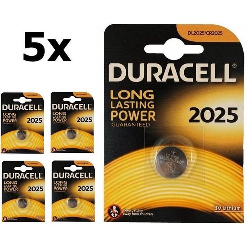 Foto van 5 stuks duracell cr2025 3v lithium knoopcel batterij