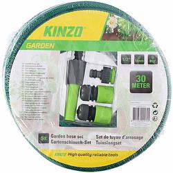 Foto van Kinzo tuinslang met sproeikop set 30 meter groen/zwart - tuinslangen