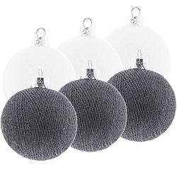 Foto van 6x wit/grijze cotton balls kerstballen decoratie 6,5 cm - kerstbal