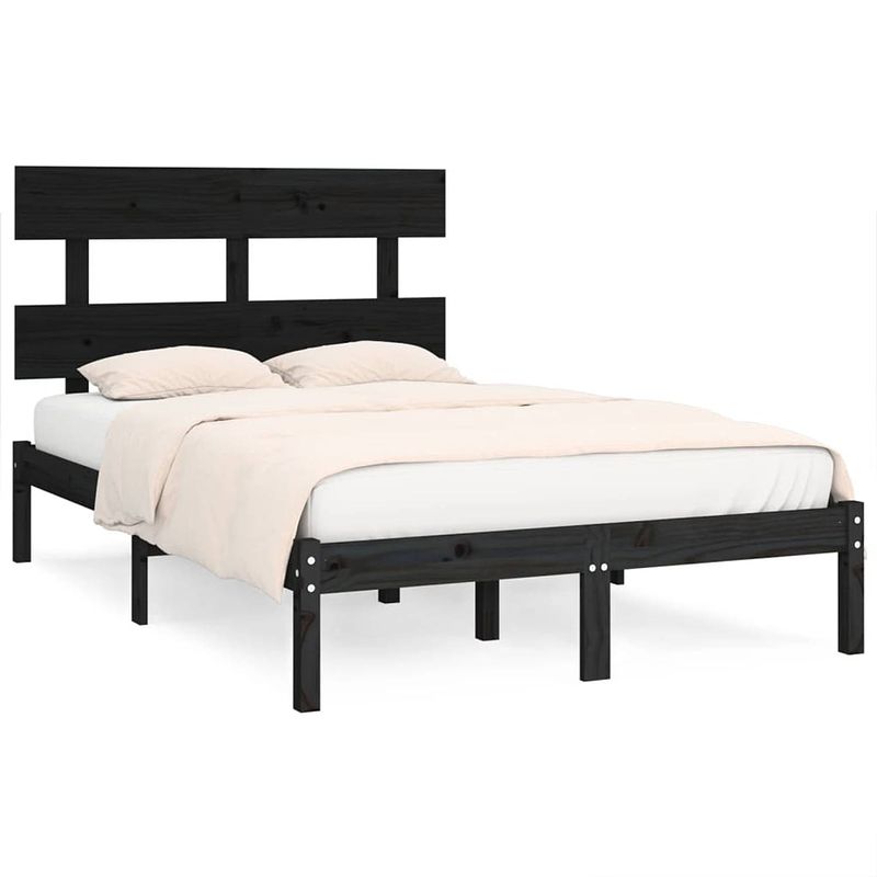 Foto van The living store houten bedframe - zwart massief grenenhout 205.5 x 165.5 x 31 cm - voor matras 160 x 200 cm -