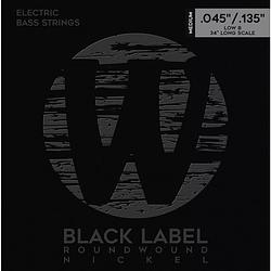 Foto van Warwick black label 41301 m 5b nickel plated steel low b 45-135 snarenset voor 5-snarige elektrische bas