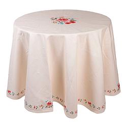 Foto van Clayre & eef rond tafelkleed ø 170 cm beige katoen rond rozen tafellaken tafellinnen tafeltextiel beige tafellaken